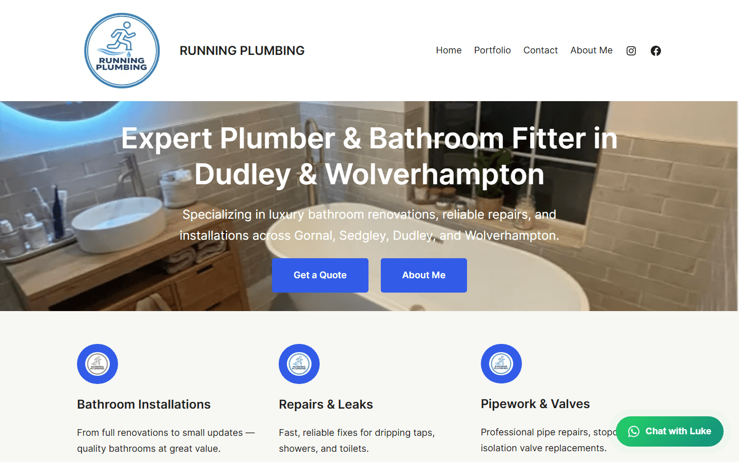 Running Plumbing website homepage
